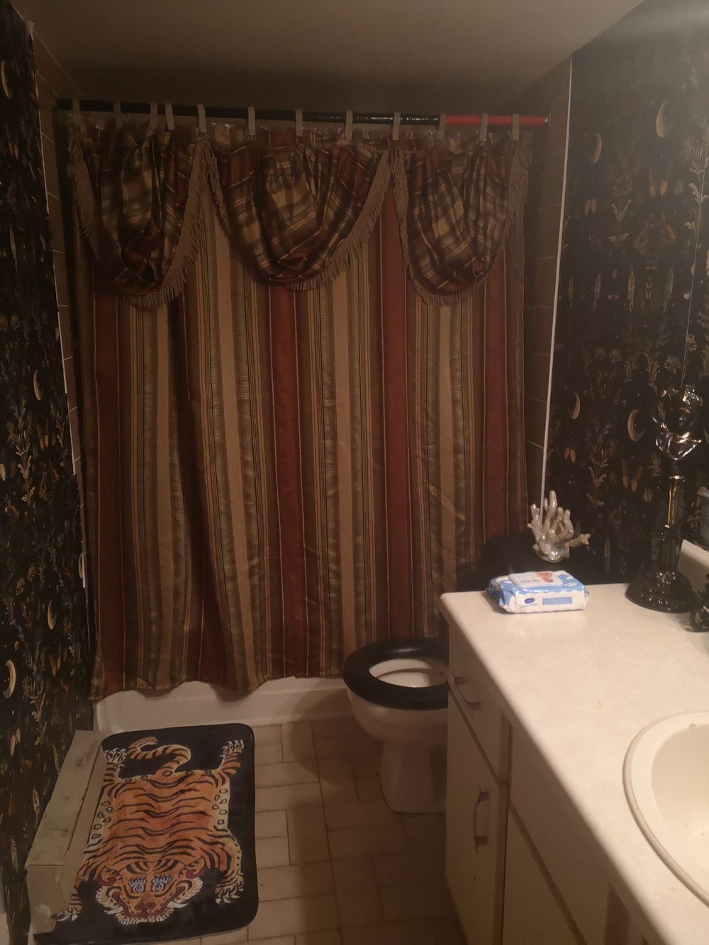 Striped Brown and Tan Shower Curtain - Classic Bath Curtain